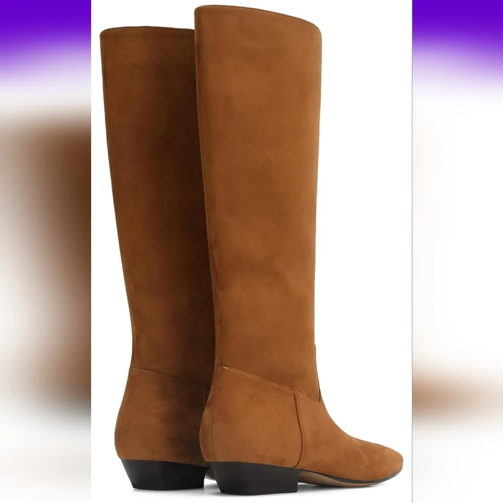 Women's Brown Knee-High Low Heel Suede Boots Fashion Casual 10.5